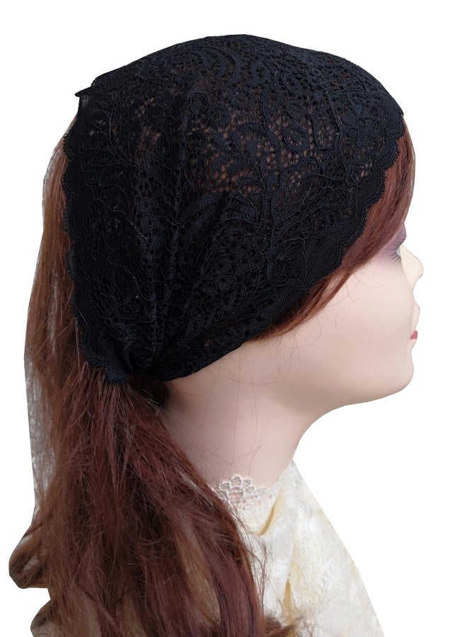Oyabridal Elasic 7.2'' Wide Lace Headband for Women Stretchy Lace Head Coverings for Women Church H112 (Black, One Size) - Image 3